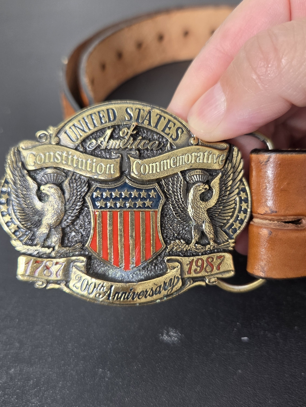 United States Constitution Commemorative Belt Buckle And Leather Belt